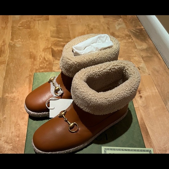 GUCCI Women’s Wool Leather brown Ankle Boots Size 39/9 - Picture 1 of 7